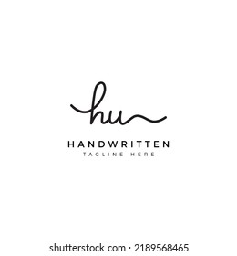 Letras de diseño de logotipo H y U. Tipo de letra de escritura a mano HU. Plantilla de vector inicial
