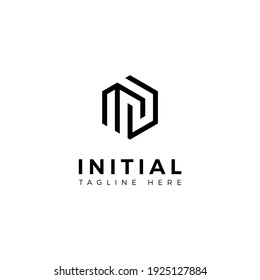 Logo design letters M and J. Hexagon shape. Vector template