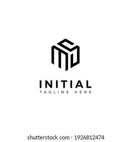 Letras de diseño de logotipo M y S. Forma de hexágono. Plantilla de vector