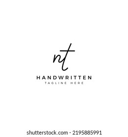 Logo design letters N and T. NT Handwriting font. Initial Vector template