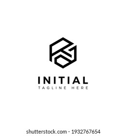 Logo design letters R and A. Hexagon shape. Vector template