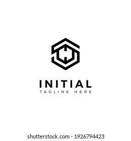Logo design letters S and H. Hexagon shape. Vector template