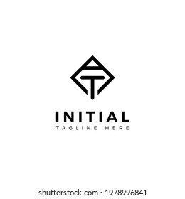 Logo design letters A and T. Square shape. Vector template