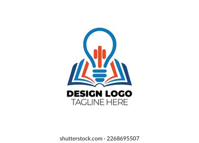 Logo design with a light bulb and a book.