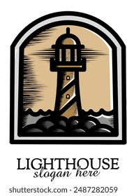 Logo design for a lighthouse or tower building with a light source at the top to help ships navigate.