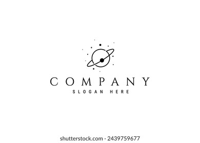 logo design line art illustration of planet with orbital rings
