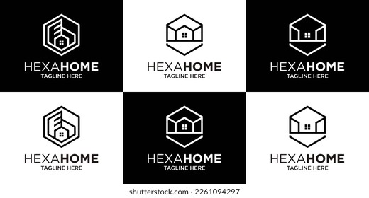 logo design line home and hexagon abstract icon vector illustration