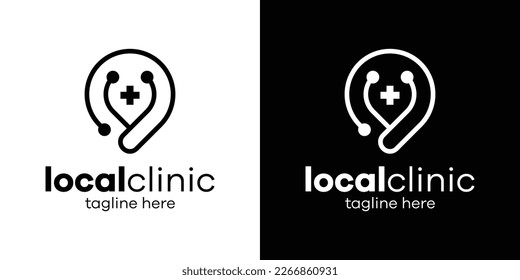 logo design line pin location and stethoscope vector illustration