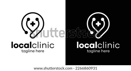logo design line pin location and stethoscope vector illustration
