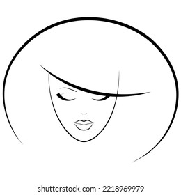Diseño de logotipo a partir de líneas en forma de peinado exuberante y una cara oval joven