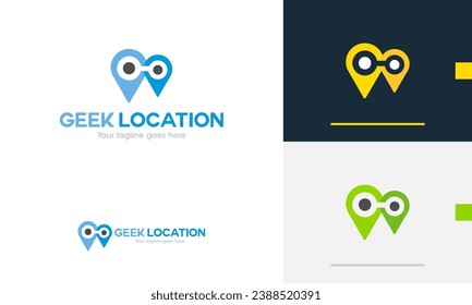 Logo design location pin genius geek travel journey eye pin address vision marker person smart tech icon symbol logotype sign vector design template modern simple flat emblem business web favicon