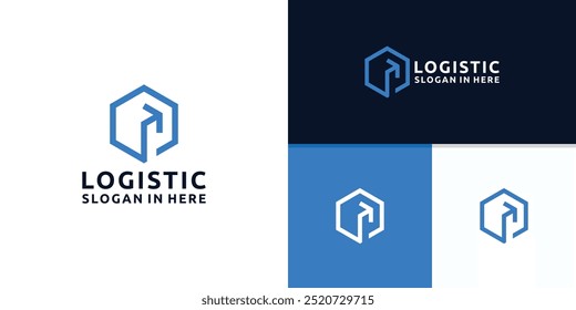 logo design logistik, versand, paket, bestellung, box, pfeil richtung, logo design vorlage, symbol, vektor, symbol, idee, inspiration.