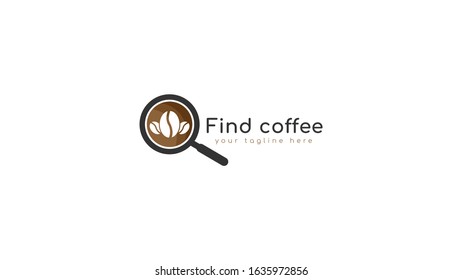 logo design looking for coffee, with the concept of a magnifying glass and coffee beans