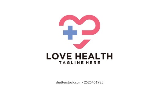 Logo Design Love Health, Care, Medical, Hospital, Clínica, Vector de diseño de logotipo, Símbolo, Idea, Creativo.