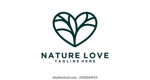 Logo Diseño Amor y plantas, naturaleza, corazón, símbolo, icono, Vector, idea, creativo