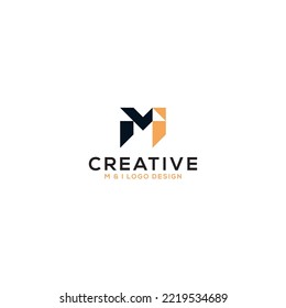 Logo design of M and I letter with arrow symbol, Black and golden. expensive color combination. Logo for marketing, invest, finance, etc.