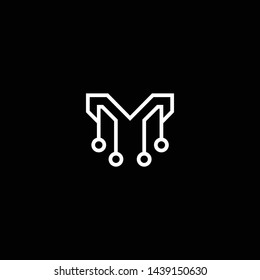 Logo design of M Y MY YM in vector for technology, electronics, digital, connection. Minimal awesome trendy professional logo design template on black background.