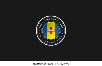 logo design with Madeira concept in circle. Yellow and Blue Vintage and premium