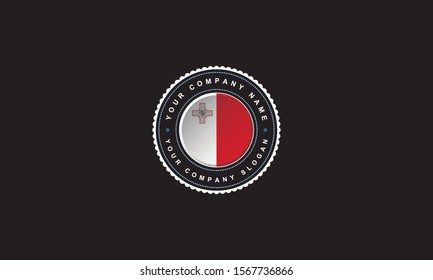 logo design with Malta flag concept in circle. Red and white Badge Vintage and premium