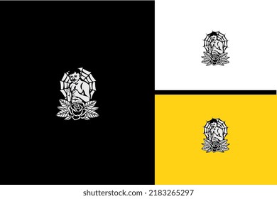 logo design of man boxing and flower vector black and white