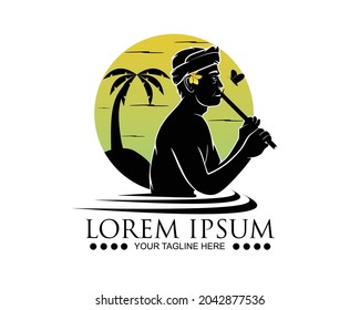 Logo design man playing flute silhouette