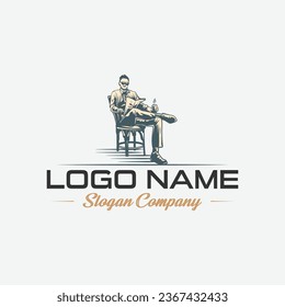 logo design with man sitting and drinking coffee