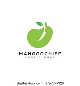 The logo design mango chief is combination mango fruit and knife