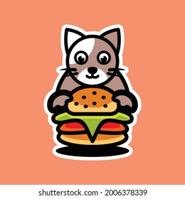 Logo Design Mascot Cartoon cat eating pizza