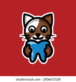 Logo Design Mascot Cartoon Cat Holding Dental