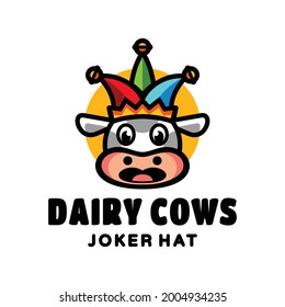 Logo Design Mascot Cartoon Cow with Joker Hat