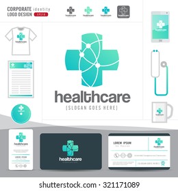 logo design medical healthcare or hospital and business card template with clean and modern pattern,Corporate identity,flat design,vector illustrator