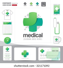 logo design medical healthcare or hospital and business card template with clean and modern pattern,Corporate identity,flat design,vector illustrator
