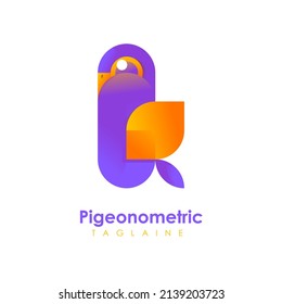 Logo design with metric concept in bird theme pigeon
