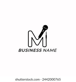 logo design microphone and letter M