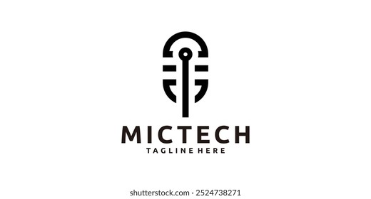 logo design microphone, talk, podcast, technology, circuit, logo design vector, icon, symbol, idea, creative.