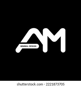 AM Logo Design in minimal style. Letters A and M white symbol isolated on black background. vector