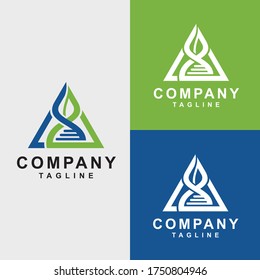 combinación de diseño de logotipo entre dna y hoja en triangular