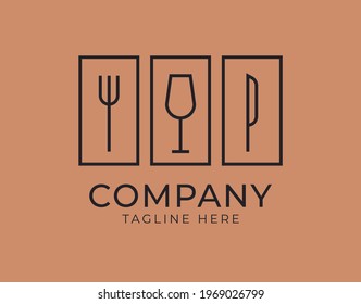 Logo Design of Modern Cutlery. Vector Illustration of cutlery fork glass knife. Vintage Modern Vector Line Art Design Template