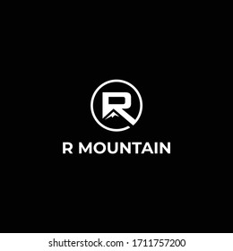 logo design modern negative space with symbols letter R and mountain
