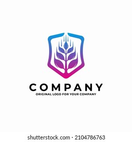 Logo design with modern wheat concept and blue, purple gradient color.