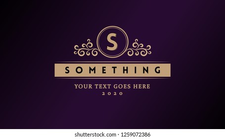 Logo design with monogram element and flourish ornament for restaurant, club, boutique, cafe, hotel, visiting cards. Vector illustration