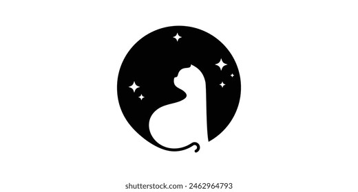 logo design moon cat, dream, star, logo design icon, symbol, vector, creative idea.