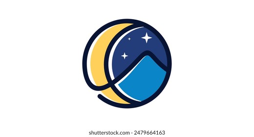 logo design moon and mountain, night, dream, sleep. logo design template, icon, vector, symbol, creative, idea.