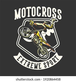 logo design motocross extreme sport with man riding motocross vintage illustration