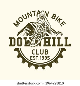 logo design mountain bike downhill club est 1995 with mountain biker vintage illustration