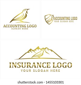 Logo design with mountain and bird illustration vector suitable for accounting financial company business insurance