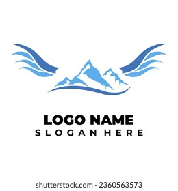 diseño de logotipo con un concepto de montaña en medio de dos alas