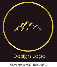 Logo design of a mountain inside a circle. Reflective golden color. Vector