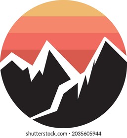 Logo design of mountain on sunset. Isolated vector graphic.
