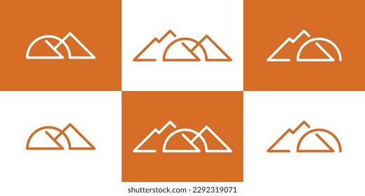 logo design mountain sunrise line icon vector illustration